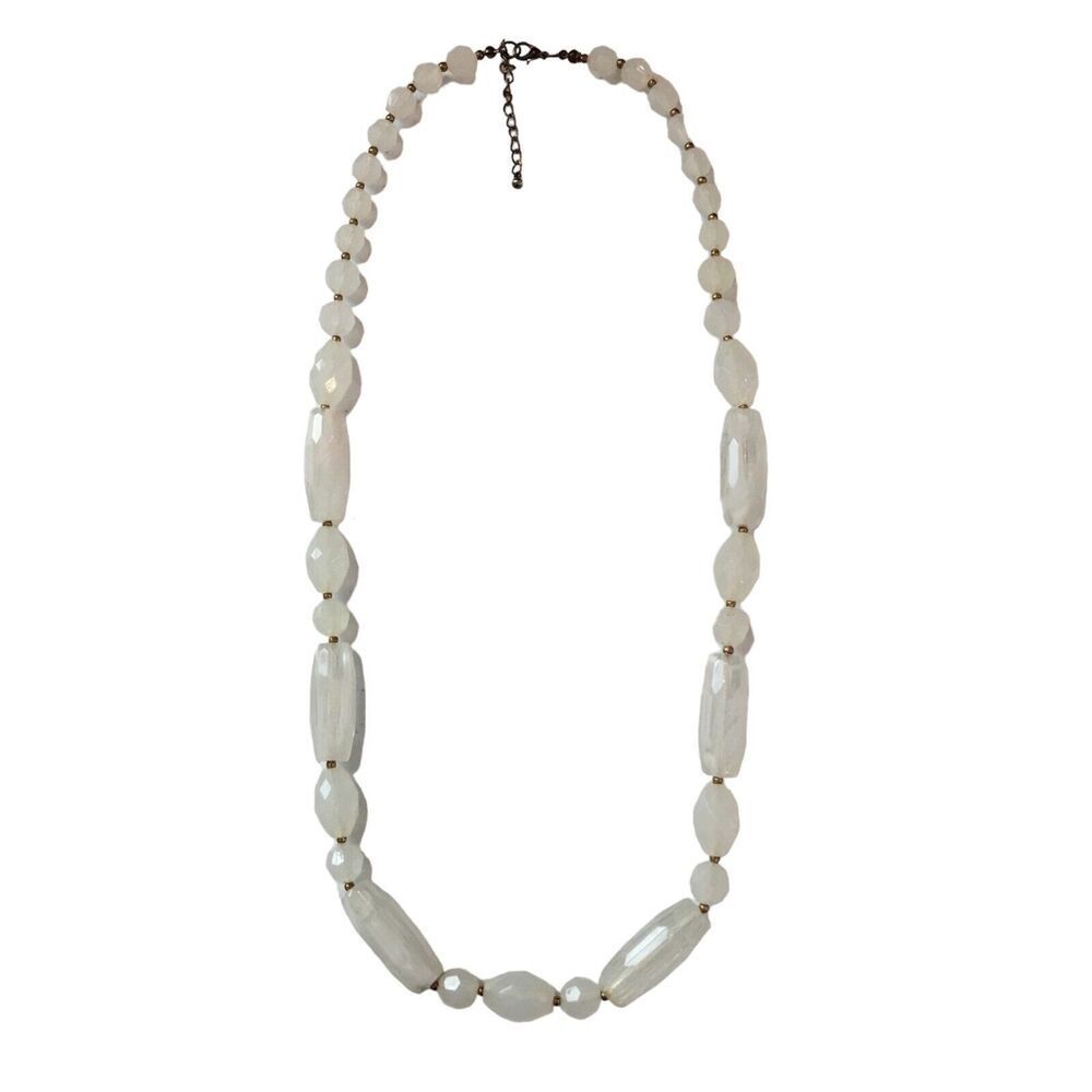 Vintage 90s Beaded Statement Necklace Marbled Ivory Chunky Plastic Beads